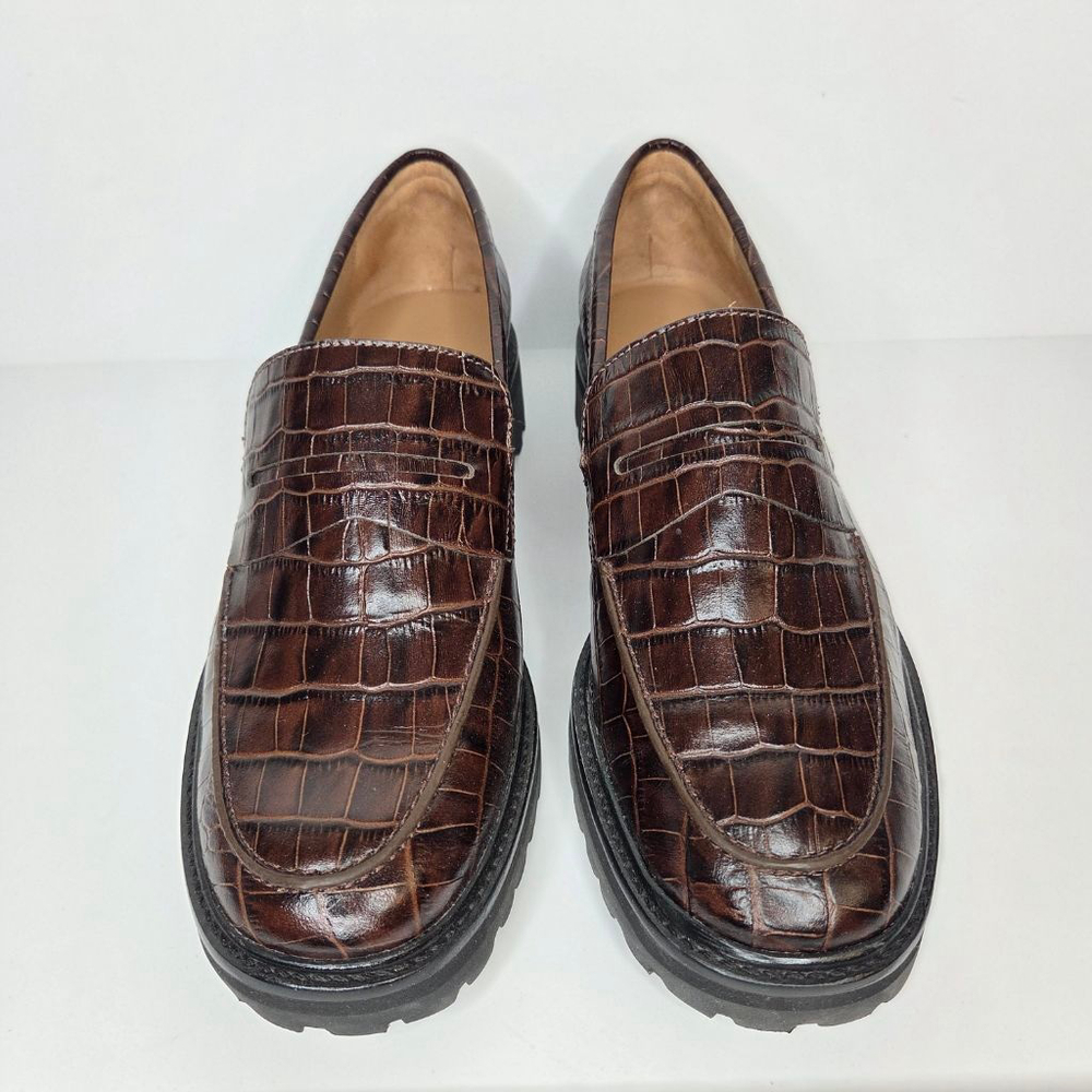 Everlane The Lug Loafer Brown Croc Embossed Women's Size 9.5 Euro 40 Platform - Picture 4 of 13